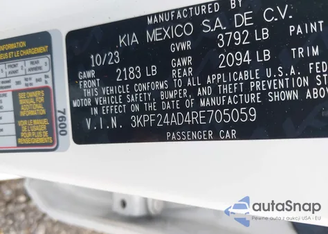 2024 Kia Forte Lx from USA, damaged, VIN 3KPF24AD4RE705059